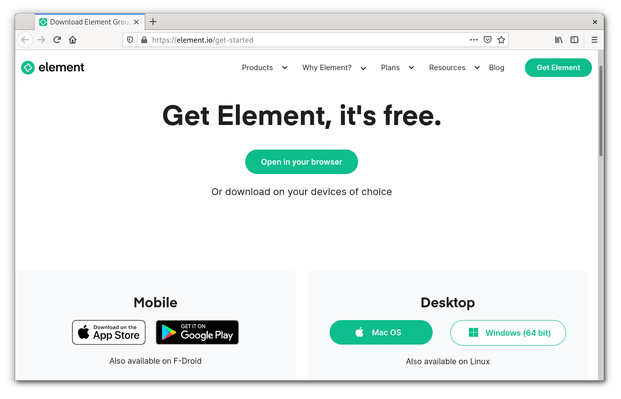 Element Seite zum Download des Clients